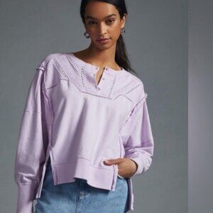 Anthropologie Pilcro Pintuck Oversized Lace Cotton Sweatshirt Top Sz S Lavender